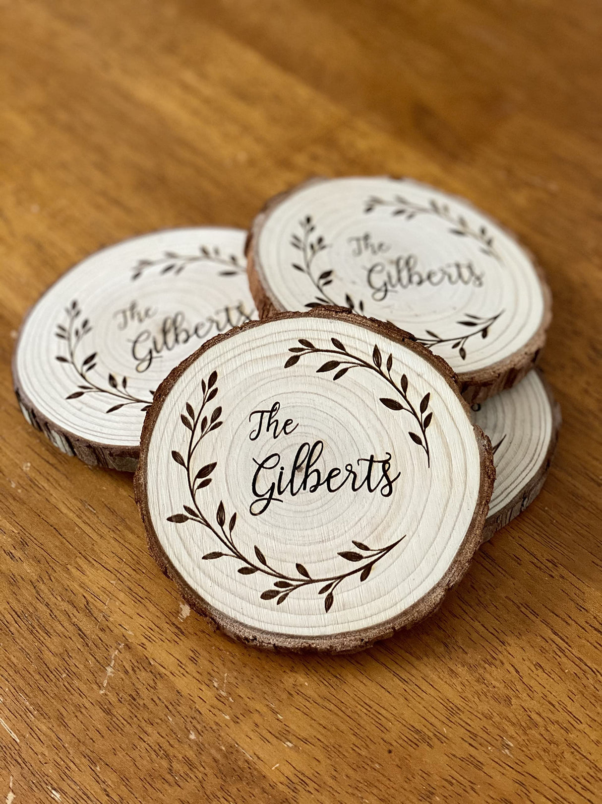 Custom Name Engraved Wood Coaster Set - Set of 4 - Perfect Valentine's Day, Wedding, Engagement, Anniversary, or Christmas Present Generic