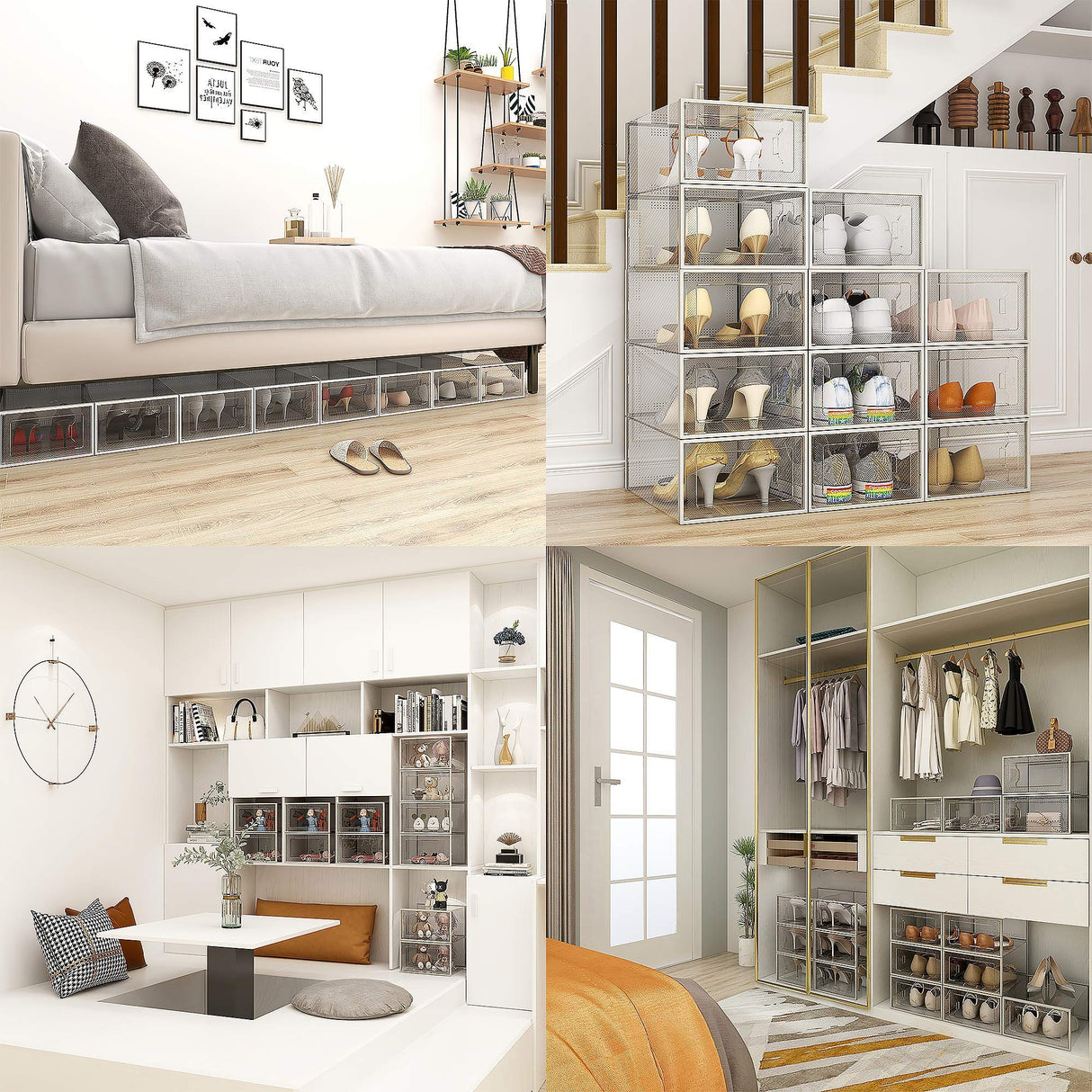 SEE SPRING 12 Pack Shoe Storage Box, Clear Plastic Stackable Shoe Organizer for Closet, Space Saving Foldable Shoe Rack Sneaker Container Bin Holder SEE SPRING