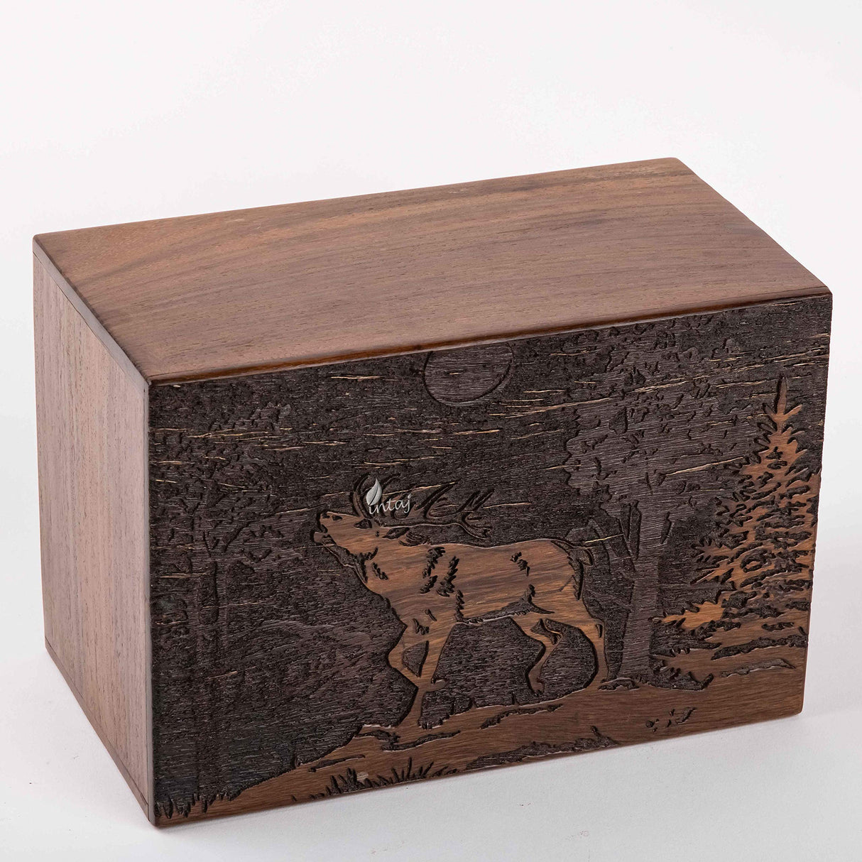 INTAJ Handmade Wooden Cremation Urn for Human Ashes - Deer Engraved Wooden Burial Urns Hand-Crafted - Funeral Cremation Urn for Ashes (Rosewood, XL INTAJ