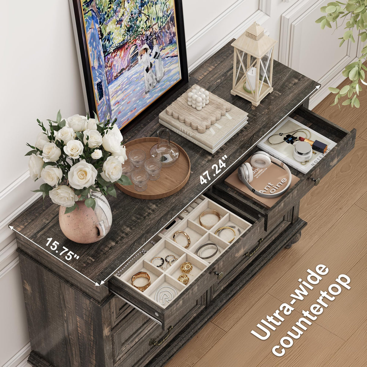 Yechen Farmhouse 9 Drawer Dresser for Bedroom - 47" Wide Modern Chest of Drawers, Rustic Thickened Wooden Dressers, Dressers Organizer for Living Room, Bedroom, Hallway Yechen