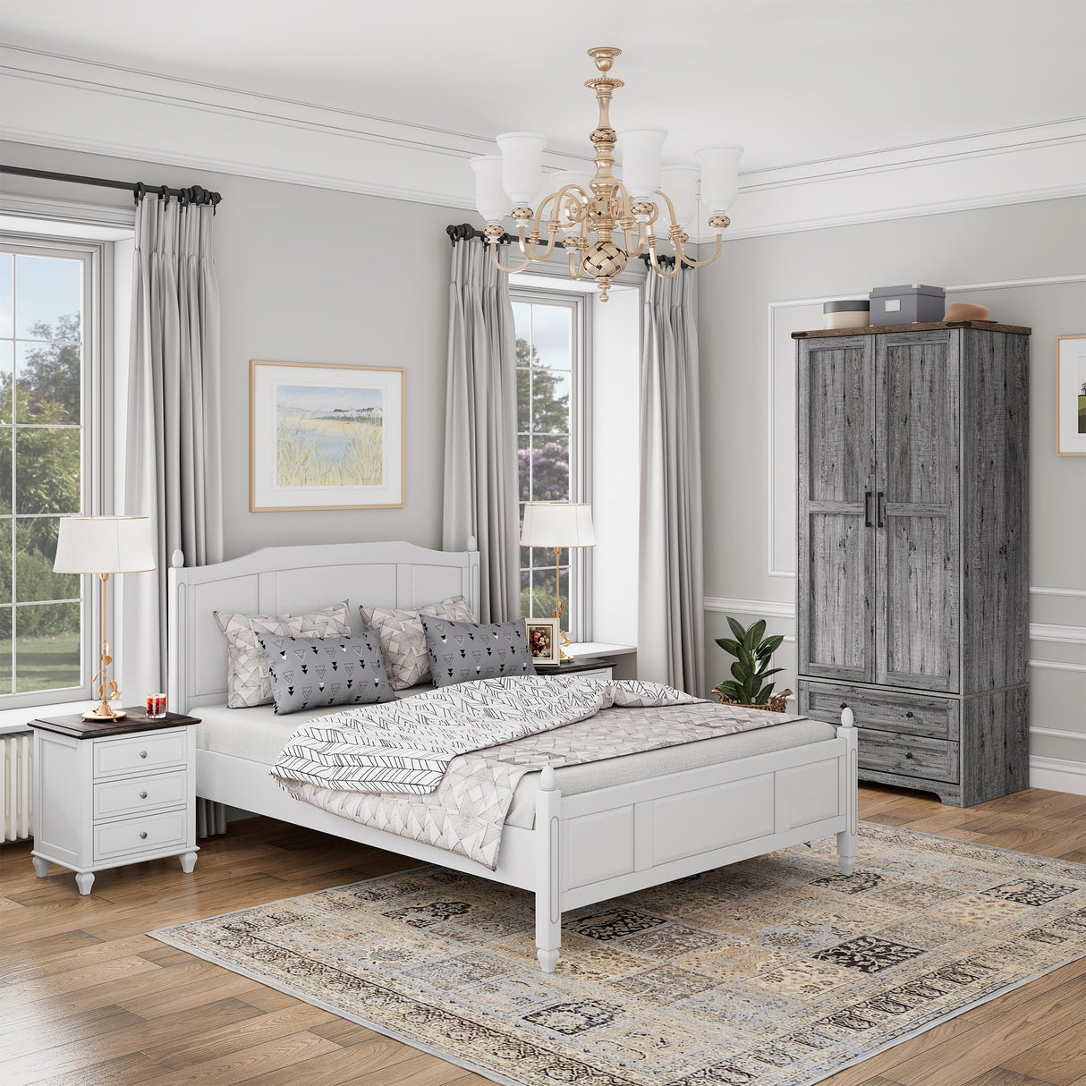 Brafab Armoire Wardrobe Closet with 2 Modern Doors, 71" Tall Freestanding Closet Wardrobe Cabinet with Drawers and Hanging Rail, Wooden Storage Cabinet with Shelve for Bedroom, Kids' Room, Grey Brafab