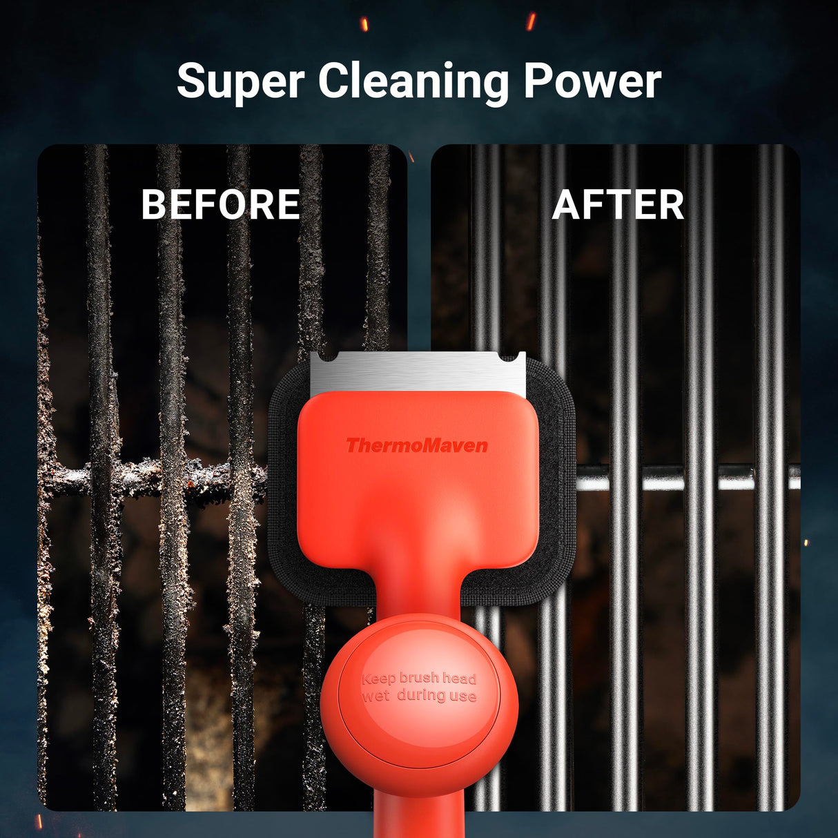 ThermoMaven BBQ Grill Brush Bristle Free - 17" Safe Steam Grill Cleaner Brush with Scraper and 3 Brush Heads for Porcelain/Gas/Charcoal Grill Outdoor Grill Barbecue Cleaner ThermoMaven