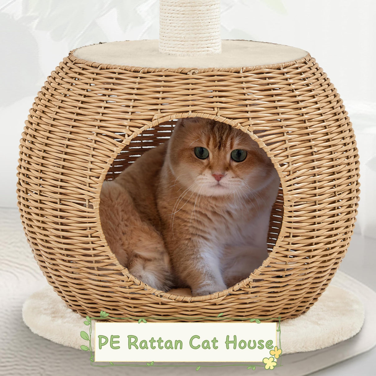Yaheetech Cat Tree, 29.5in Rattan Cat Climbing Tower for Indoor Cats w/Scratching Post, Woven Rattan Cat Condo and Soft Cushion Top Perch, Luxury Cat House for Cats Kittens Yaheetech