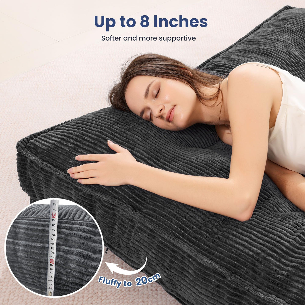 cidludto 8 Inch Futon Mattress Full Size, Extra Thick Futon Sofa Bed Upgraded Japanese Floor Mattress Floor Futons Mattress for Adults Foldable Japanese Futon Mattress 8", Grey cidludto