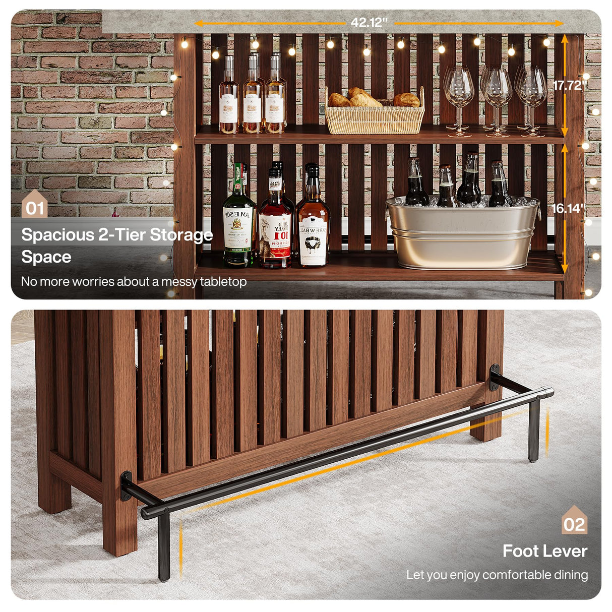 Tribesigns 63-Inch Large Home Bar Unit, 2-Tier Kitchen Island Mini Bar Height Pub Table with Footrest, Modern Coffee Bar Cabinet for Dining Room, Bistro, Living Room Tribesigns