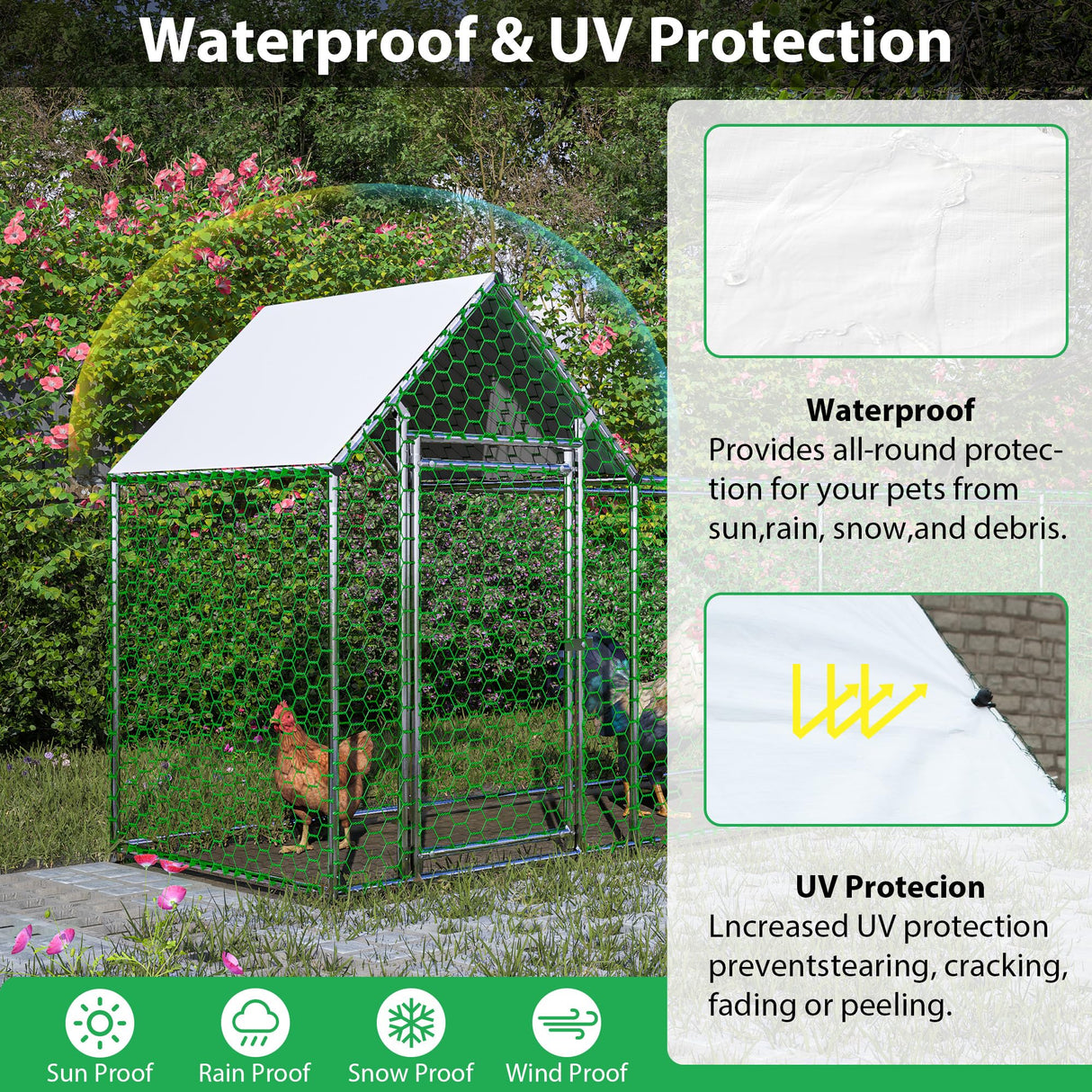 Metal Chicken Coop, 16x3x5ft Outdoor Walk in Chicken Coop with Run for Yard, Hen Duck House with Waterproof Roof Cover and Door MegaChoice