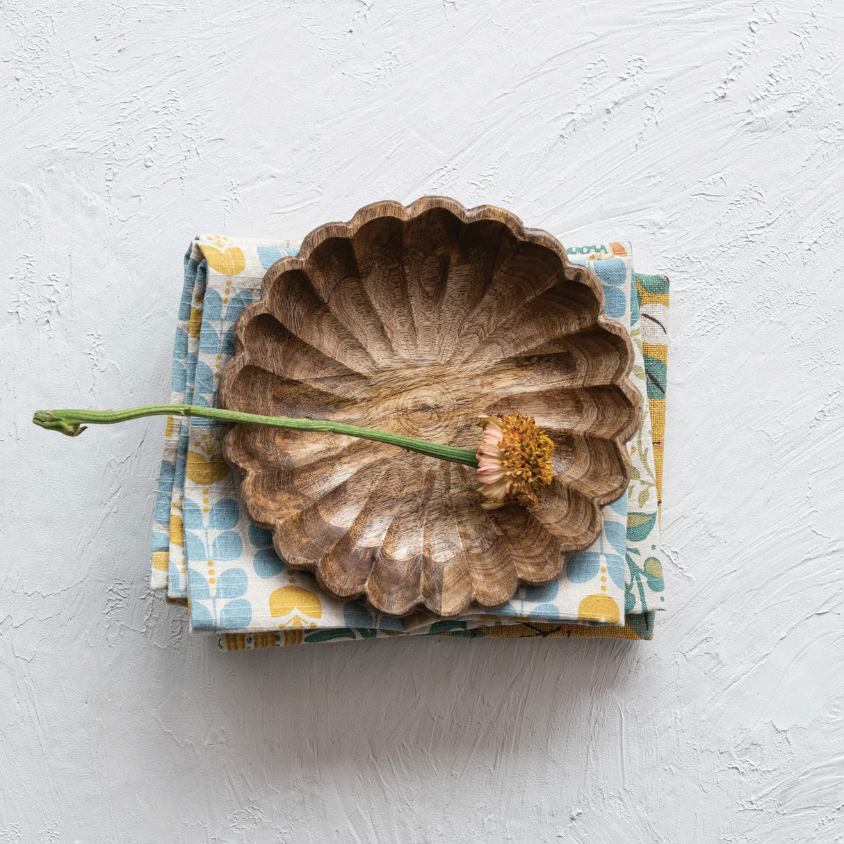 Creative Co-Op Boho Carved Wood Scalloped Edge, Natural Decorative Bowl Creative Co-Op