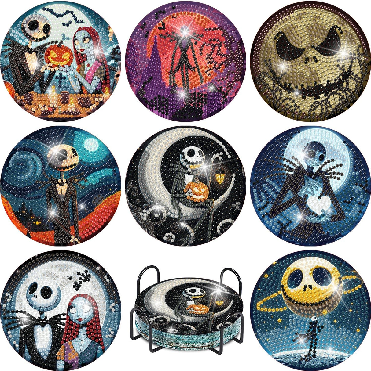 8 Pcs Halloween Diamond Painting Coasters Kits for Adults Beginners, DIY Horror Skull Diamond Art Coasters with Holder, Full Drill Rhinestone Painting Coaster Kits for Supplies Gifts 4X4 Inch. MBNTJHT