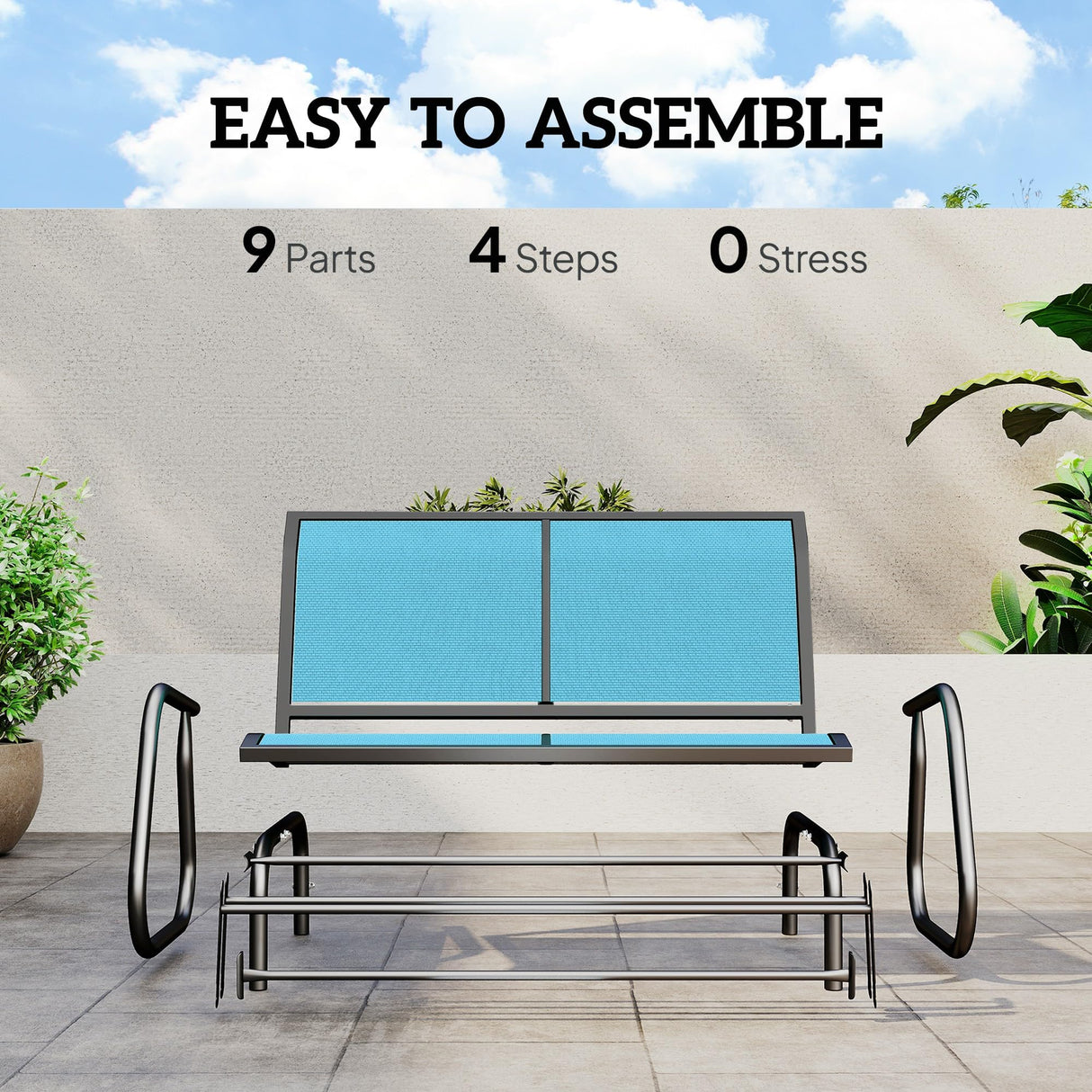 Outsunny 2-Person Outdoor Glider Bench, Patio Double Swing Rocking Chair Loveseat w/Powder Coated Steel Frame for Backyard Garden Porch, Blue Outsunny