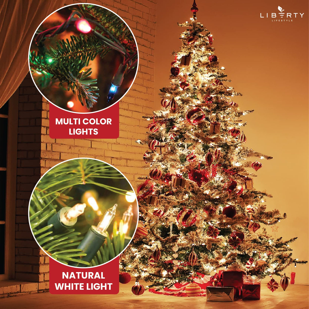 Liberty Lifestyle Christmas Tree 10 ft- Pre-Lit White and Multi-Color Premium LED Lights - Artificial Full Christmas Tree Includes Stand, Remote, and Free Bag Liberty Lifestyle
