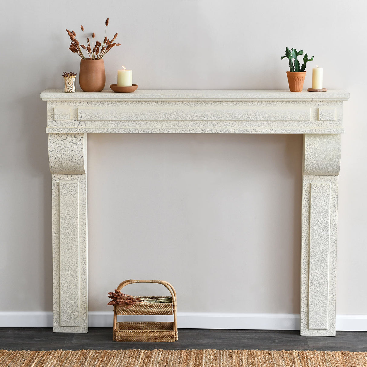 Creative Co-Op Lodge Fireplace Mantel, Distressed Cream Creative Co-Op