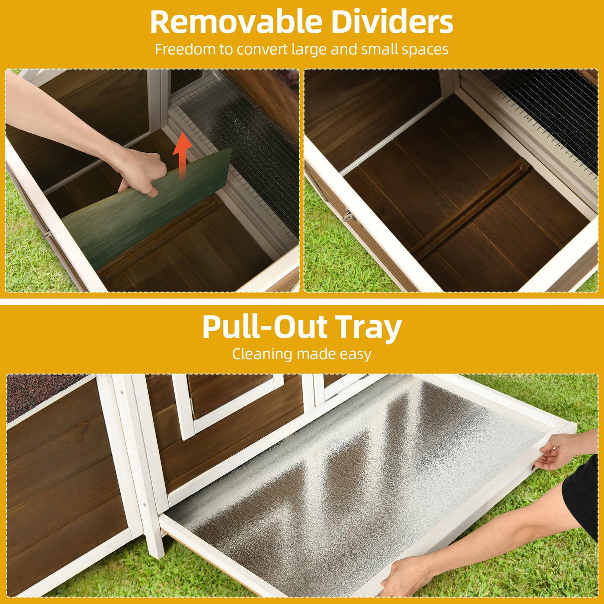 DWVO Solid Wood Chicken Coop for 4-6 Chickens, Outdoor Wooden Chicken Run Pen with 2 Nesting Boxes, Poultry Cage Rabbit Hutch Duck Coop Hen House w Weatherproof Roof & Removable Tray, Brown DWVO