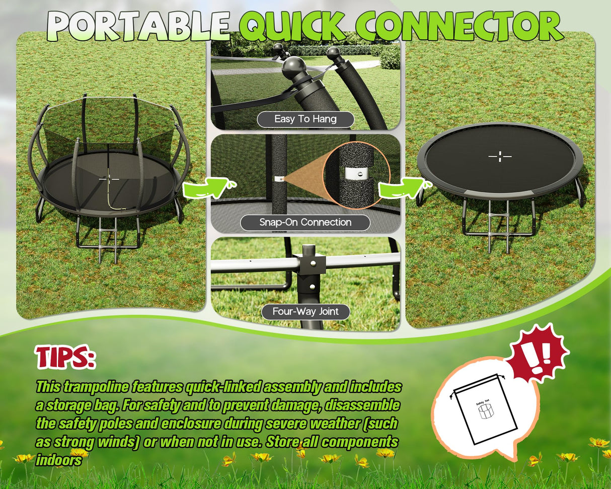 Yumpie Trampolines 8FT 10FT 12FT 14FT 16FT Outdoor Trampoline with Enclosure Net and Ladder, Recreational Trampolines for Kids and Adults,ASTM Approval YUMPIE