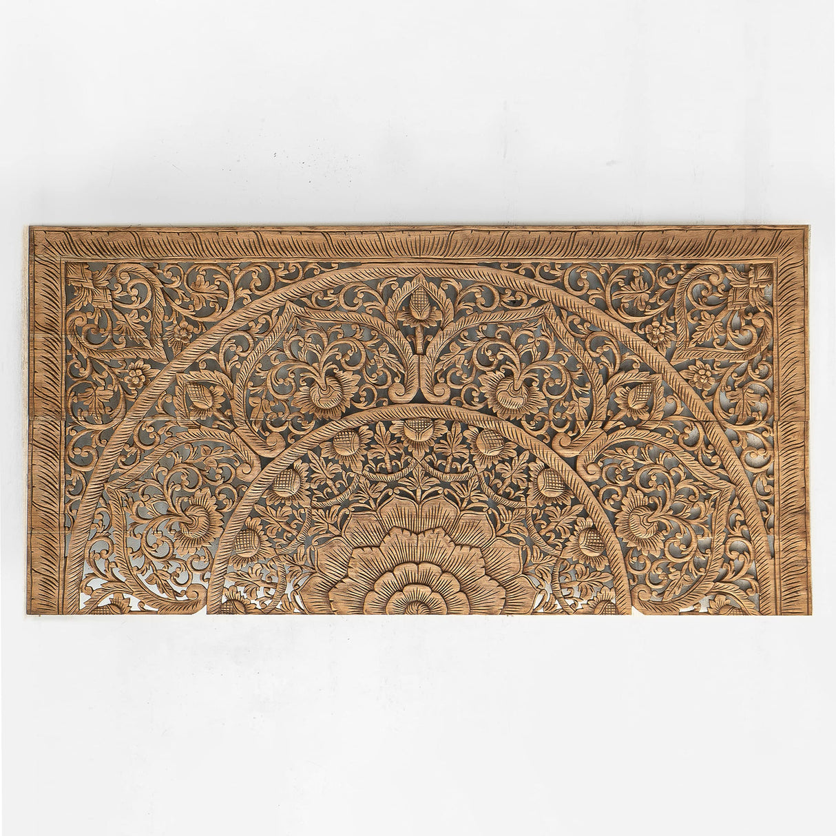 Rectangular King Size Bed Headboard, Wall Mounted Hanging Wooden Panels, Hand Carved Teak Wood Furniture, Rustic Brown color, 76x38 inches Siam Sawadee