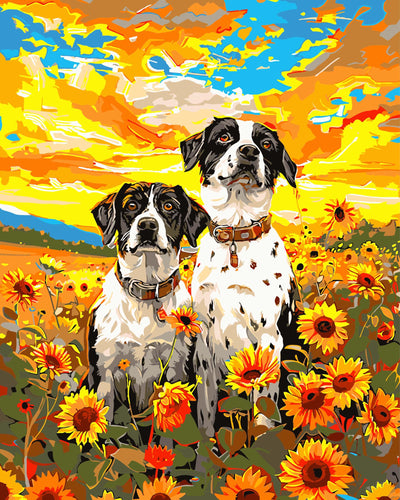 Yunnuo Dog Paint by Numbers Kit for Adults Beginners,Sunflower Acrylic Adult Paint by Number Kits on Canvas, Animals and Sunset Digital Oil Painting by Numbers for Home Decor Gifts 16"x20"