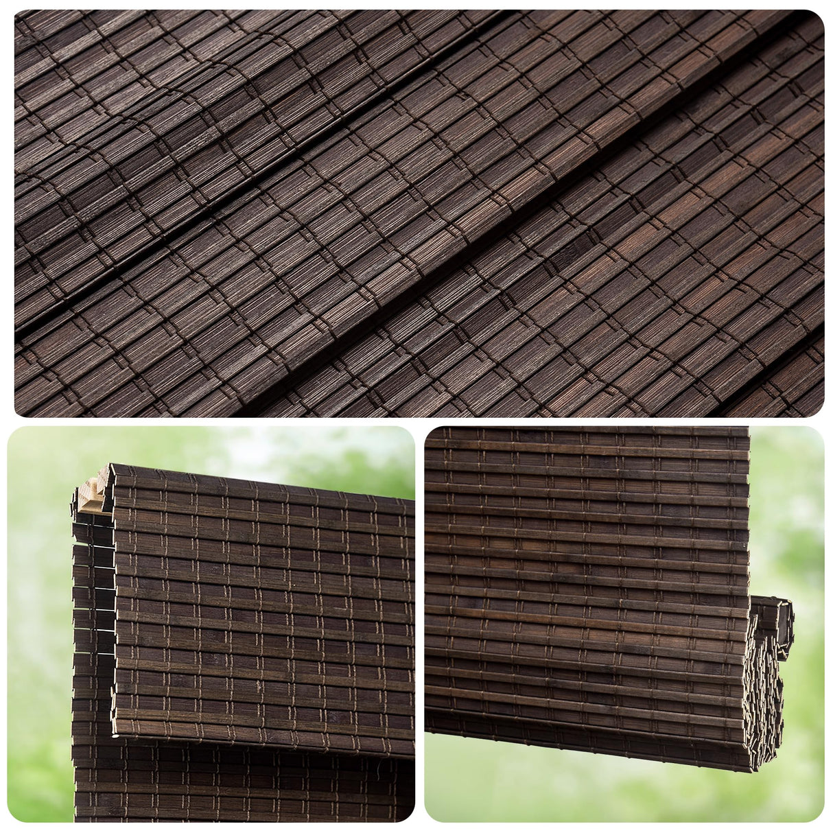 LazBlinds Cordless Bamboo Roman Shades, Privacy Blinds for Interior Windows, Room Darkening Roll Up Bamboo Blinds for Home & Patio, 32.5" W x 64" H, BDP-Espresso LazBlinds