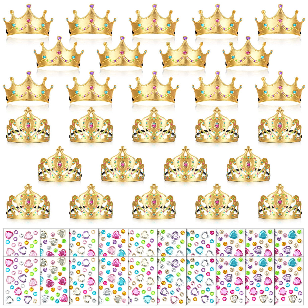 Yaomiao 66 Pieces Foam Princess Tiaras DIY Crowns Kids Party Favors Craft Crystal Diamond Sticker Girls Making Your Own Tiara (Gold) Yaomiao