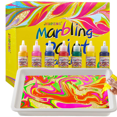 JIUDENG Water Marbling Paint Kit for Kids - Arts and Crafts Gifts for Girls & Boys Ages 3-5 4-8 8-12, Paint Crafts Kits 7 Colors, Marble Painting Kit Kids Art Set Magic Water Toy
