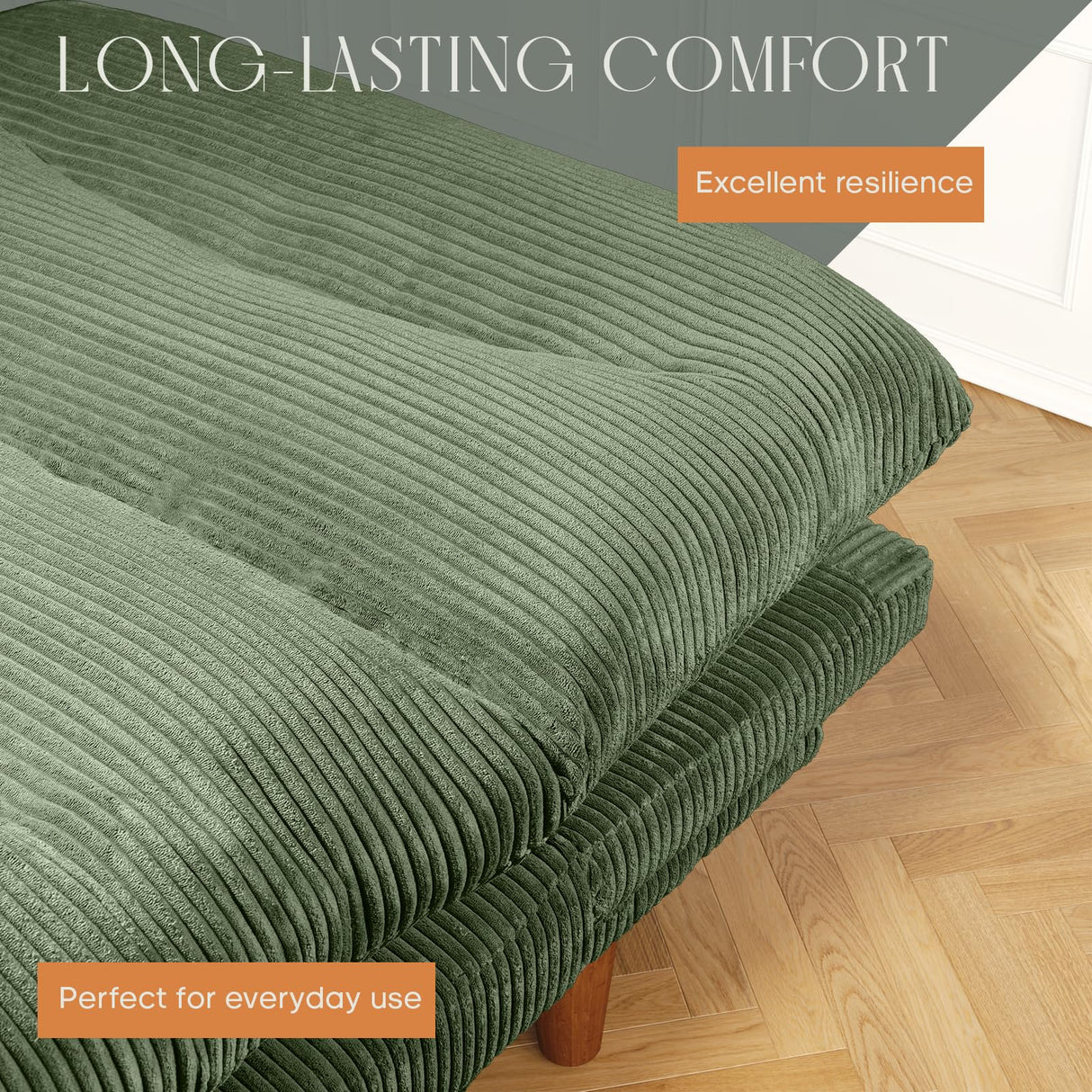 DreamDashio Futon Sofa Bed, 69 inch Futon Couch with Adjustable Backrest, Corduroy Convertible Sleeper Sofa Bed, Folding Sleeper Recliner for Apartment, Living Room, Office, Green DreamDashio