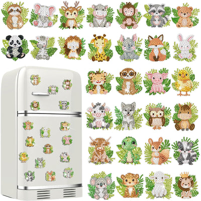 Xuhal 30 Pcs Jungle Animal Diamond Painting Magnets Safari Animal Diamond Art Magnets Kits for Adults Zoo Woodland 5D Rhinestone Refrigerator Magnetic Sticker for DIY Crafts Fridge Wildlife Gifts