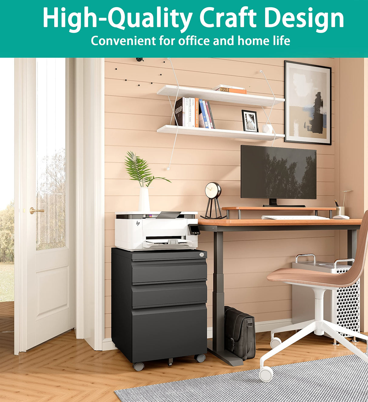 3 Drawer Mobile File Cabinet Under Desk Storage Drawers File Cabinets For Home Office, Office Organization File Cabinet With Lock Metal Filing Cabinet For Legal/letter/a4 File With Slim Width, Black SISESOL