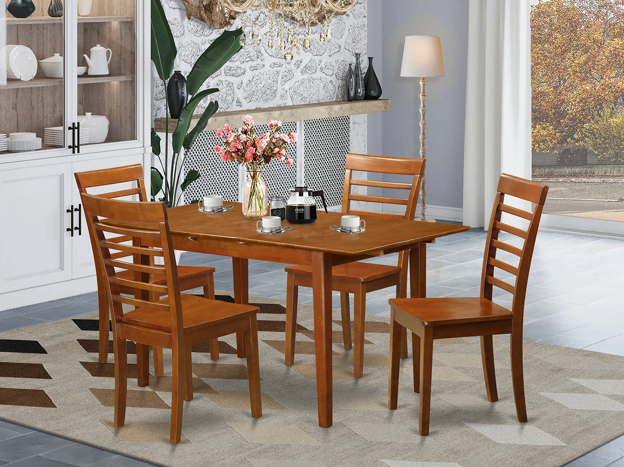 East West Furniture PSML5-SBR-W 5 Piece Dinette Set for 4 Includes a Rectangle Room Table with Butterfly Leaf and 4 Kitchen Dining Chairs, 32x60 Inch East West Furniture