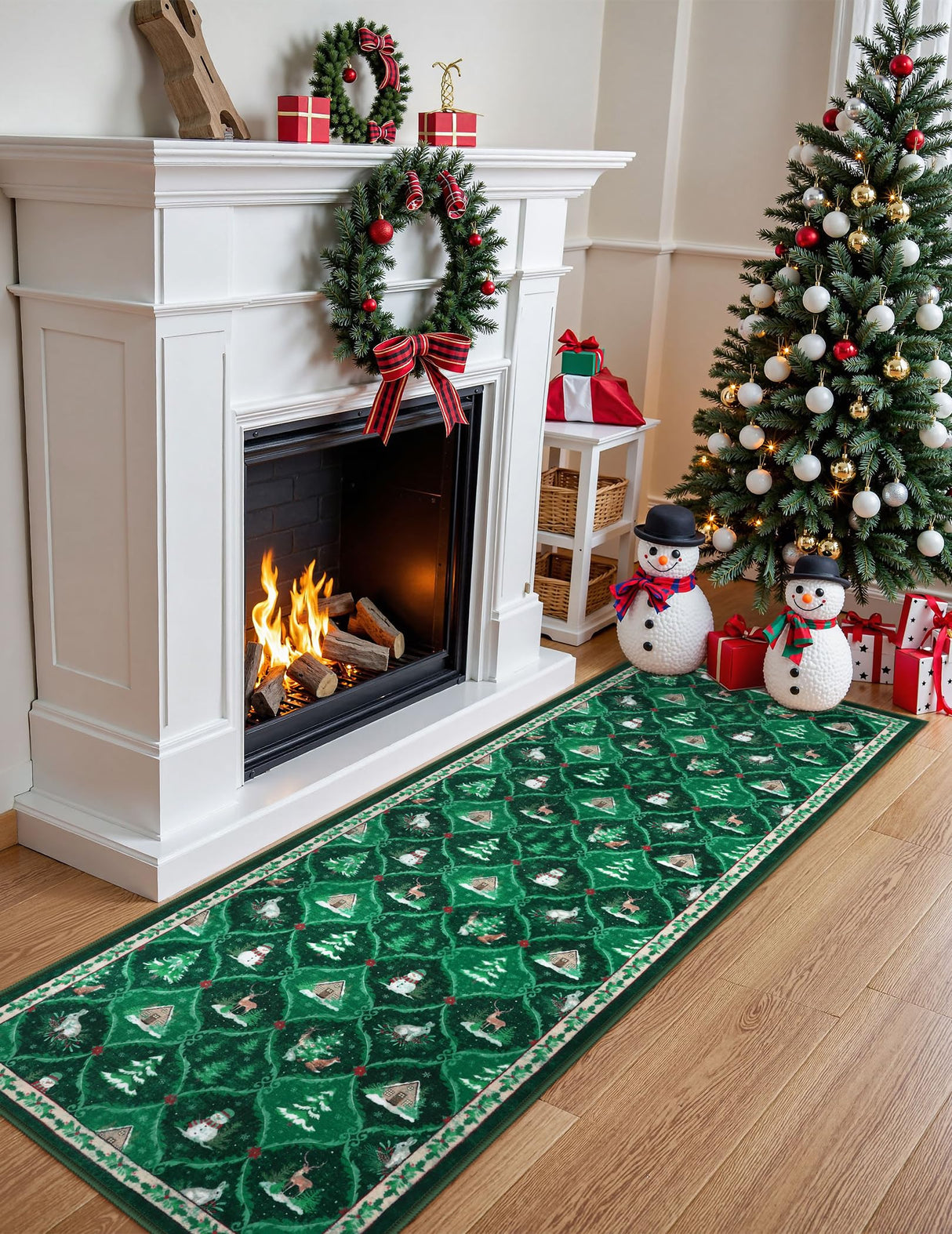 Sivilife Christmas Non Slip Rugs, 2x6 Washable Kitchen Bathroom Entryway Laundry Decor, Green Xmas Carpet Runner Rugs for Hallways Bedroom with Rubber Backing Sivilife