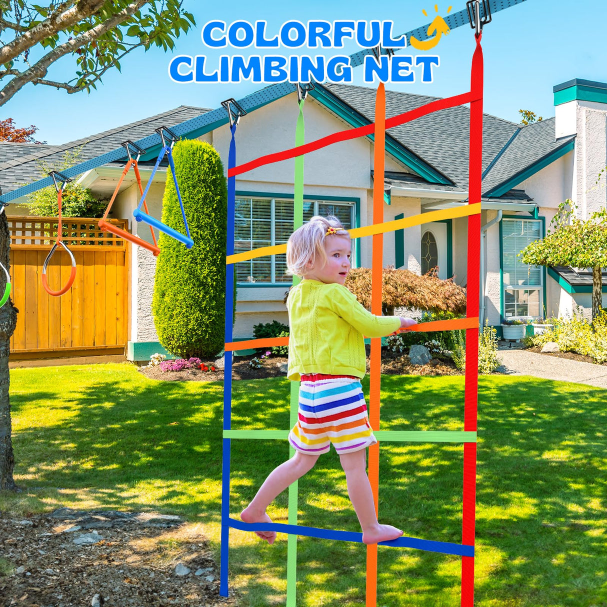 Hapfan 50 FT Ninja Warrior Obstacle Course Swing Set for Kids with Weather-Proof Accessories, Outdoor Playset with Monkey Bars for Backyard Hapfan