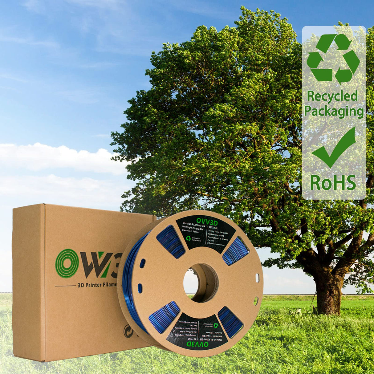 3D Printer Filament, PLA Filament 1.75mm, Silk Black Blue Color Changing, Silk PLA Filament, 3D Printing Filament 1.75 +/-0.02mm, 1kg OVVNYXE