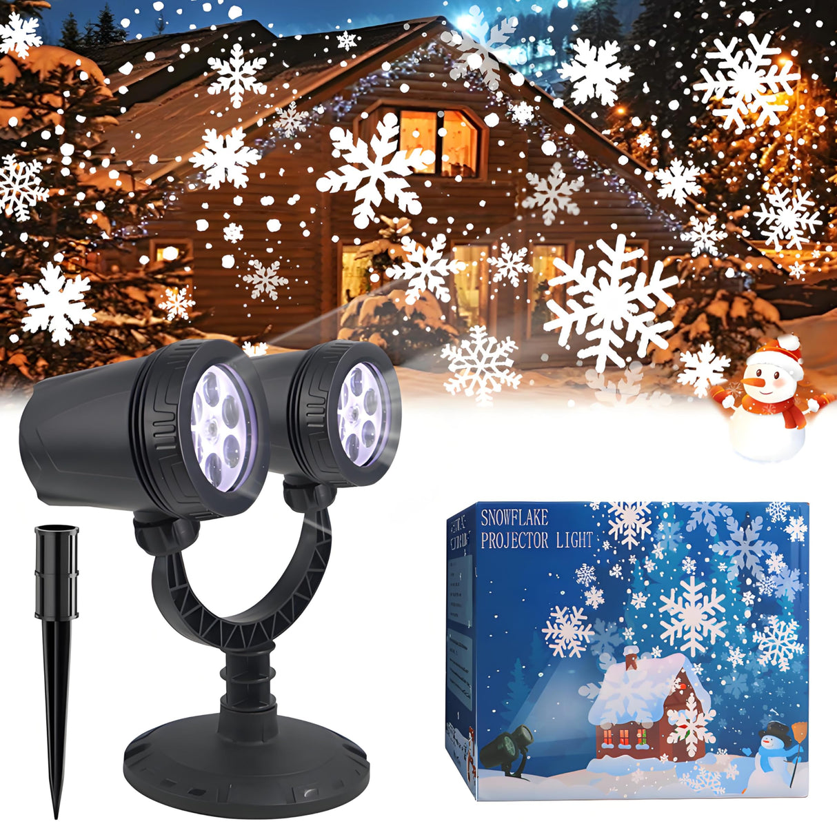 LILNIAGY Christmas Double Head Snowflake Projector Lights,Christmas Decorations Outdoor LED Christmas Lights IP65 Waterproof Rotating Snow Lamp Christmas Decor for Patio Wall Window Xmas Decor LILNIAGY