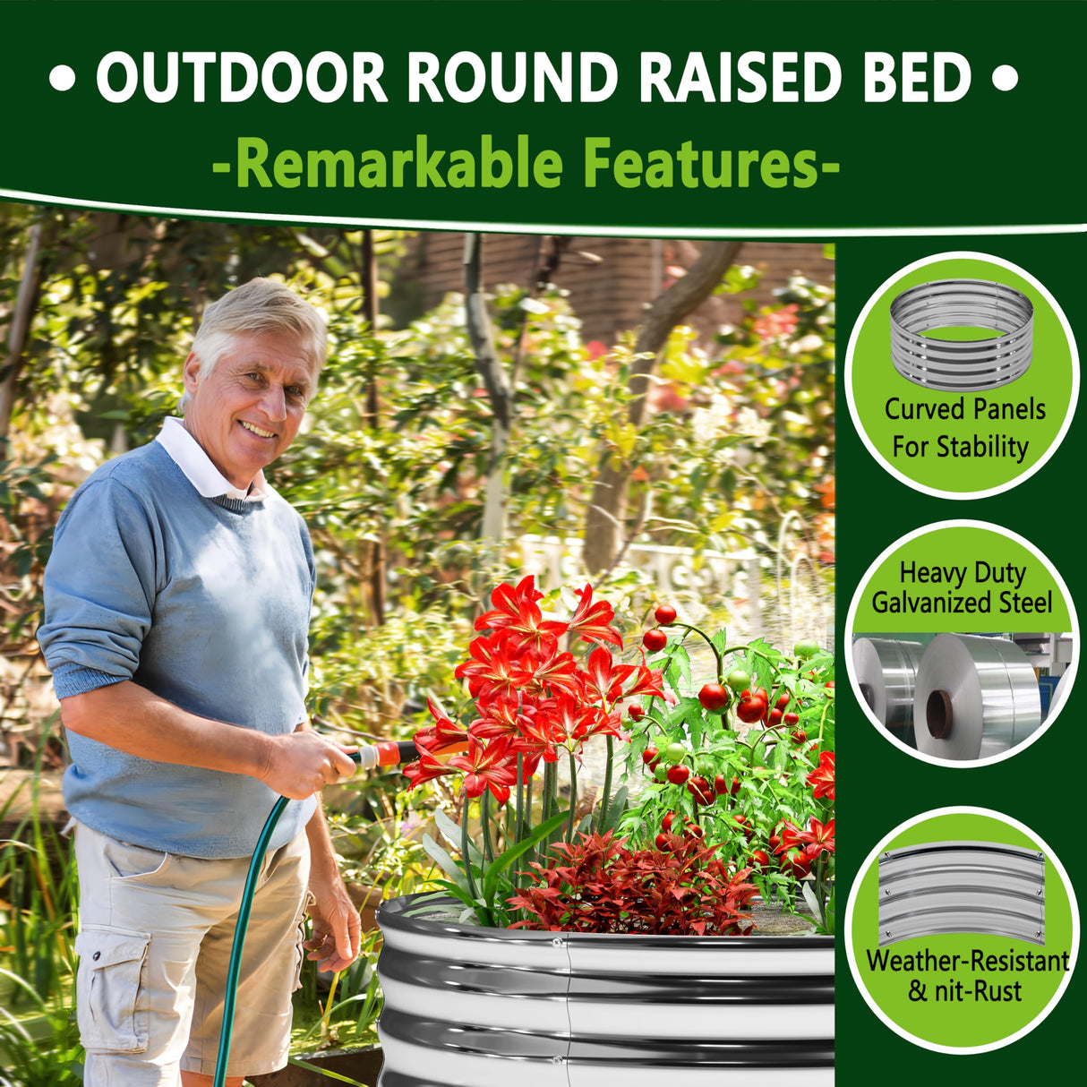 DIIYIV 3PCS 2x2x1FT Galvanized Raised Garden Bed Kit,Vegetable Boxes-Round Metal Flower Box,Large Planter Raised Beds Outdoor Garden for Planting,Fruit,Herb-Sliver DIIYIV