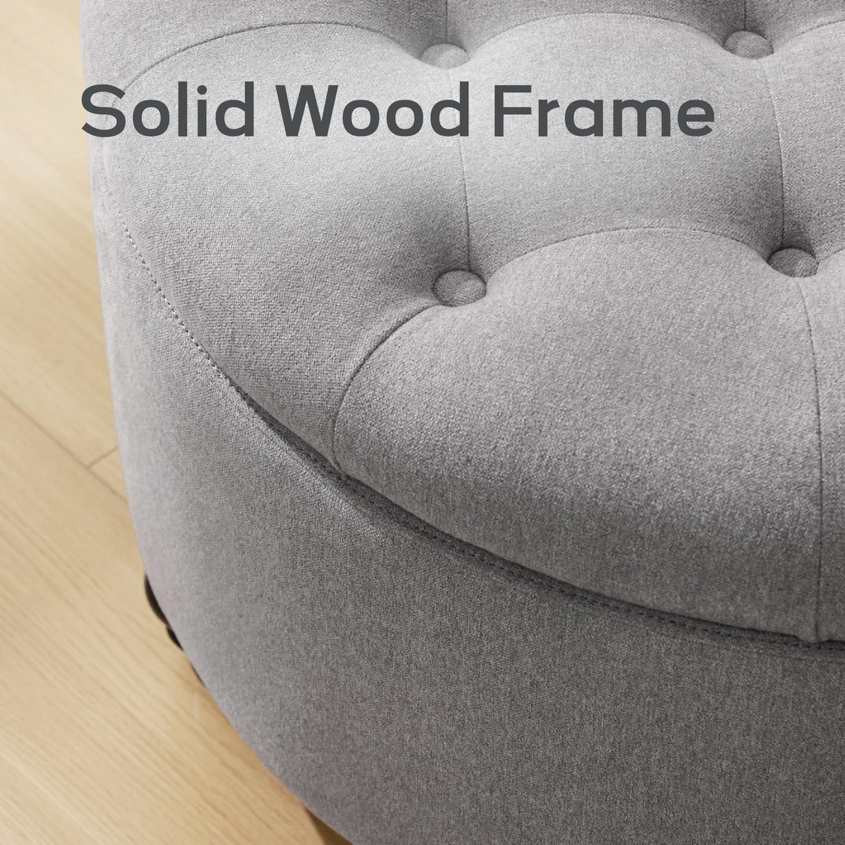 HUIMO 30-Inch Round Storage Ottoman, Modern Button Tufted Coffee Table with Removeable Top, Upholstered Ottoman with Storage Footrest Stool for Living Room, Bedroom and Office(Grey) HUIMO