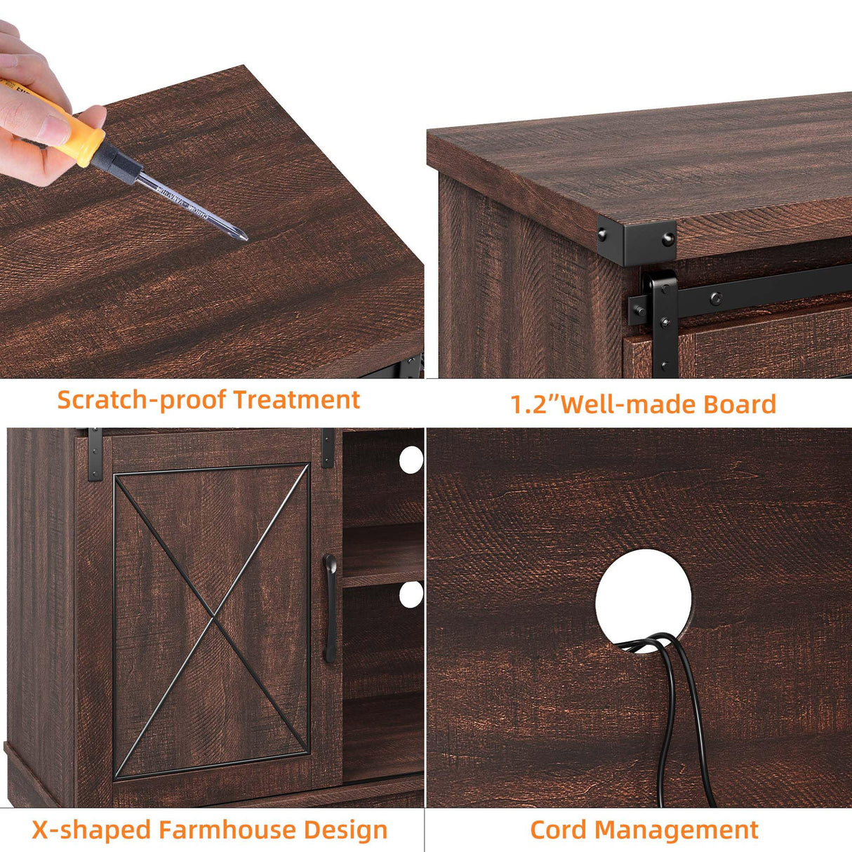 IDEALHOUSE Farmhouse TV Stand and Entertainment Center for TV Up to 65 Inches with Sliding Barn Doors and Adjustable Shelf, Tv Media Console Table with Storage Cabinet for Living Room, Bedroom, Brown IDEALHOUSE