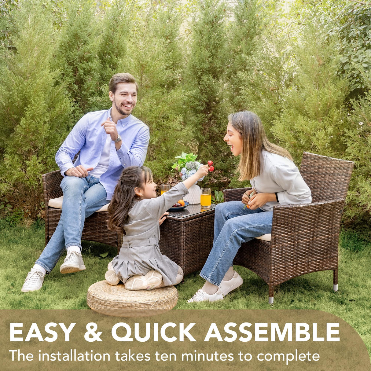 Devoko Patio Porch Furniture Sets 3 Pieces PE Rattan Wicker Chairs with Table Outdoor Garden Furniture Sets (Brown/Beige) Devoko