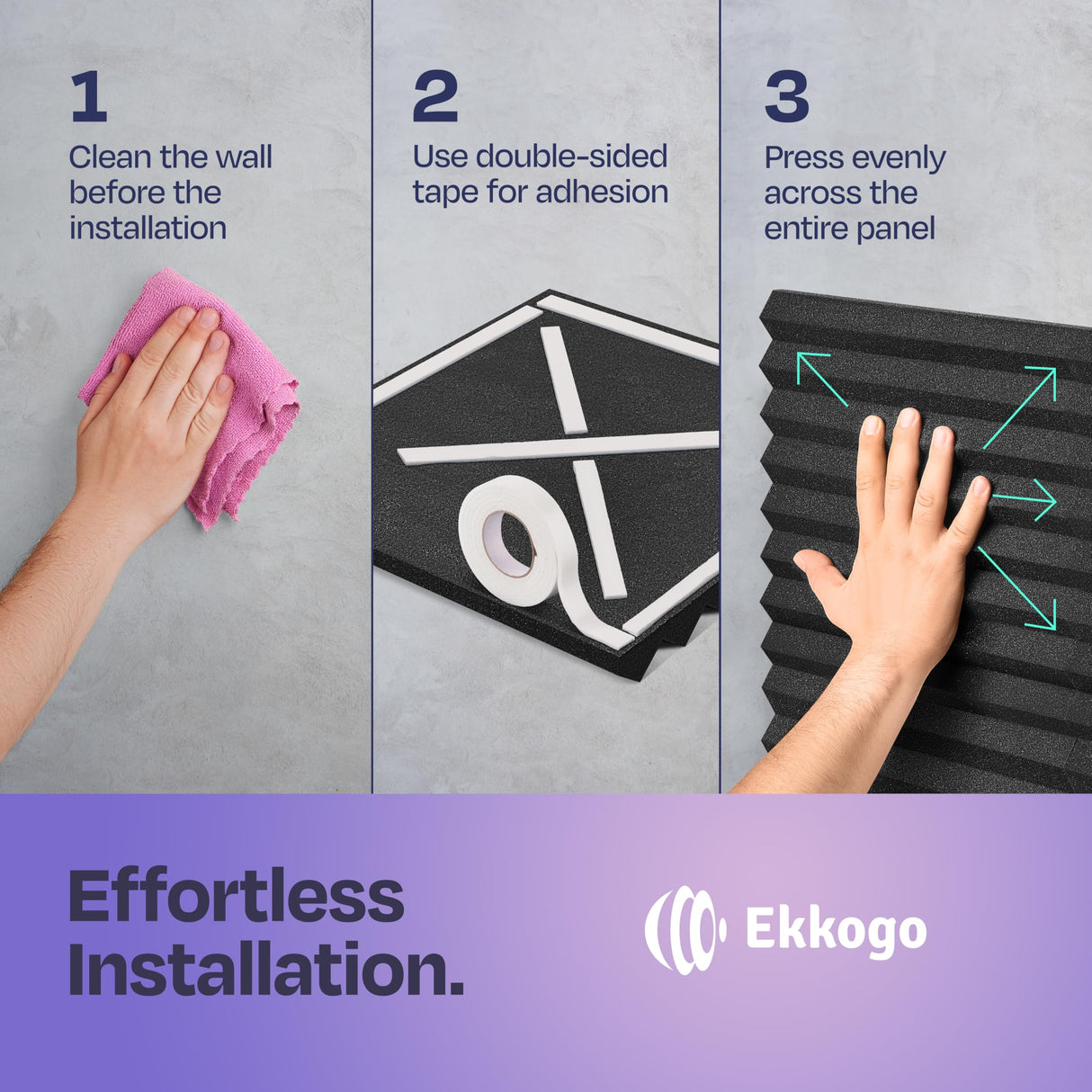 Ekkogo 54-Pack Sound Proof Foam Panels for Walls 12X12X1" Acoustic Panels Wedge Style Sound Panels for Studio and Home Noise Reduction Ekkogo