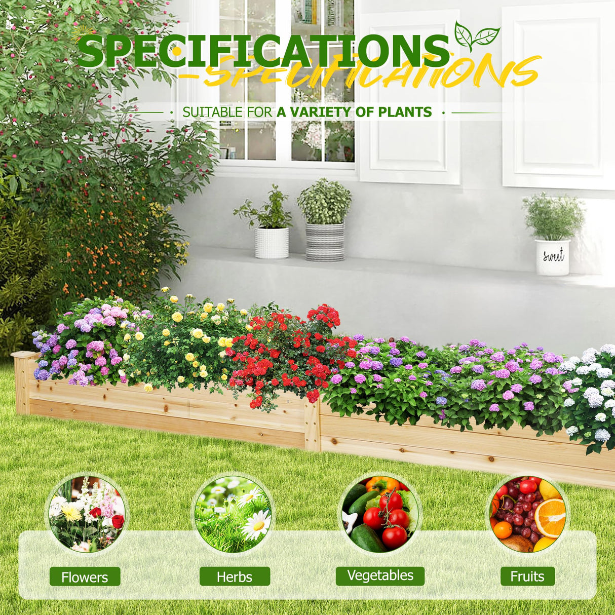 Brightpeak 8 FT Outdoor Wooden Raised Garden Bed, Elevated Planting Planter Box Kit for Flowers/Vegetables/Herbs in Backyard/Patio/Outdoor, Natural Brightpeak