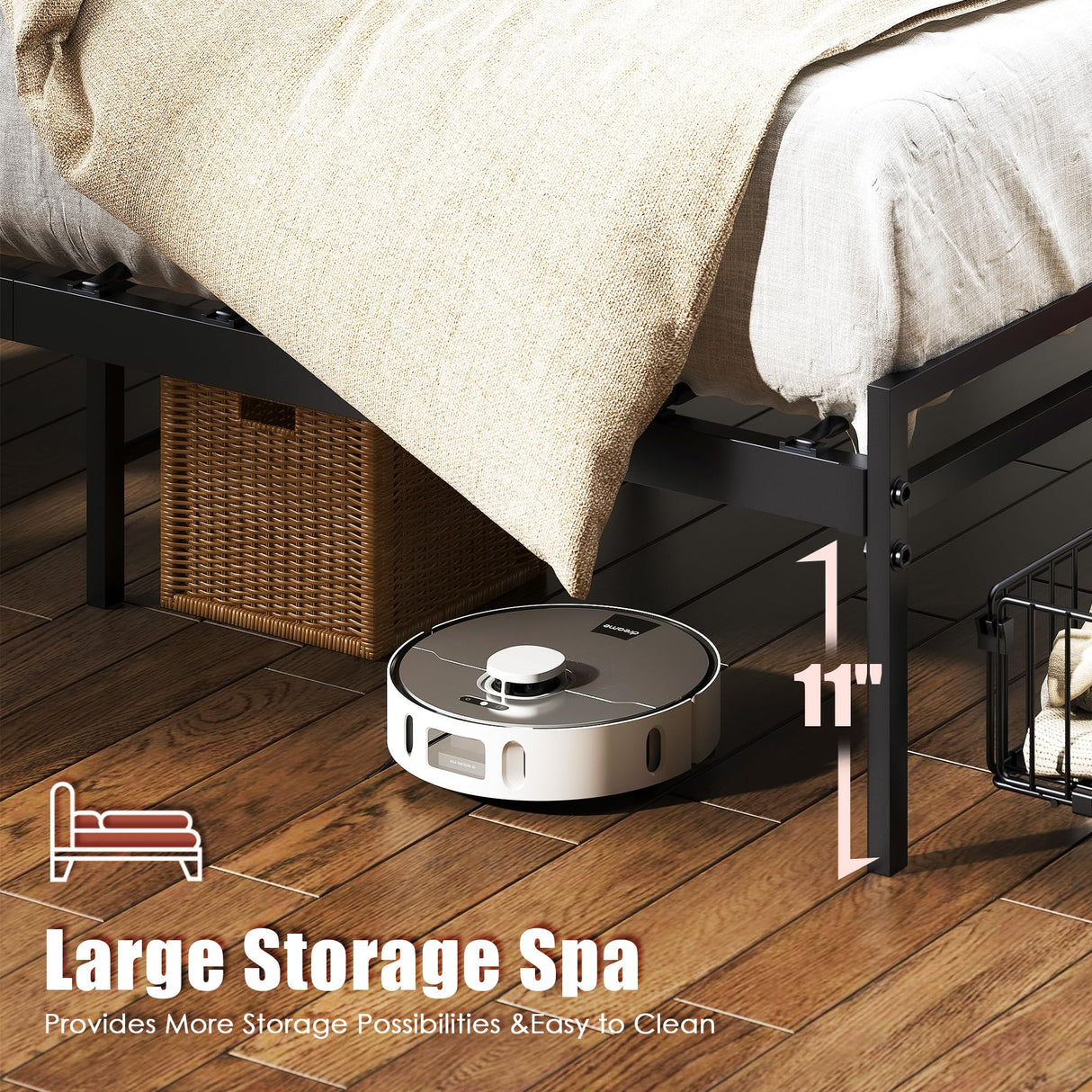 SogesSleep Queen Bed Frame with Headboard, Upholstered Bed Frame Queen Size with Storage and Charging Station & LED Lights, No Box Spring Needed Bed Frame, Noise Free & Easy Assembly SogesSleep