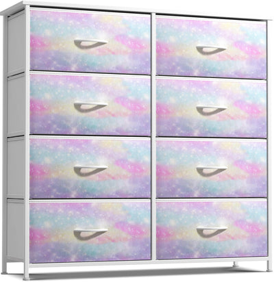 Sorbus Kids Dresser with 8 Drawers - Storage Chest Organizer Unit Nightstand - Steel Frame, Wood Top, Tie-Dye Fabric Bins for Clothes - Wide Furniture for Bedroom, Hallway, Nursery, Closet, Apartment