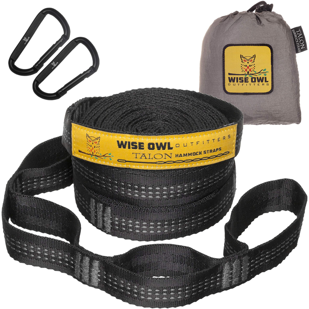 Wise Owl Outfitters Hammock Straps for Trees Heavy Duty - Set of Two 10ft Long, 1 Inch Thick Camping Hammock Tree Straps w/ 38 Loops & 2D Carabiners - Essential Hammock Accessories Wise Owl Outfitters
