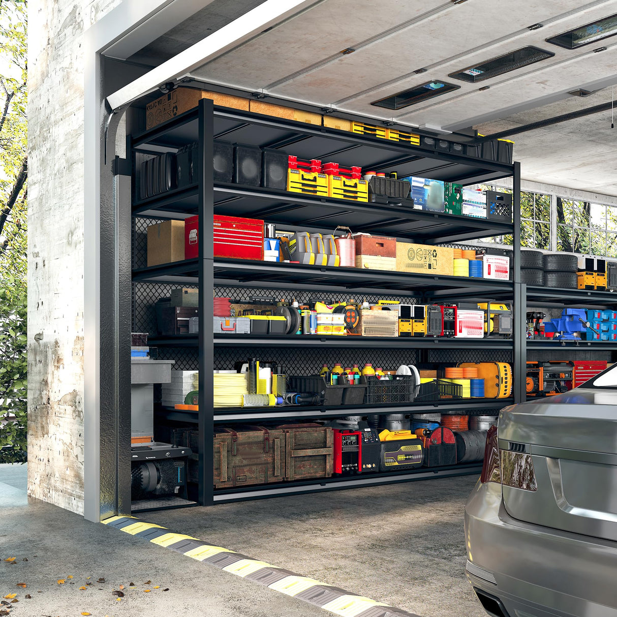 REIBII 84“H Garage Shelving Heavy Duty Storage Shelves 3500 LBS Adjustable Metal Shelving Uints and Storage for Garage,Warehouse,School,Commercial,Business, 60 "W x 24 "D x 84 "H REIBII