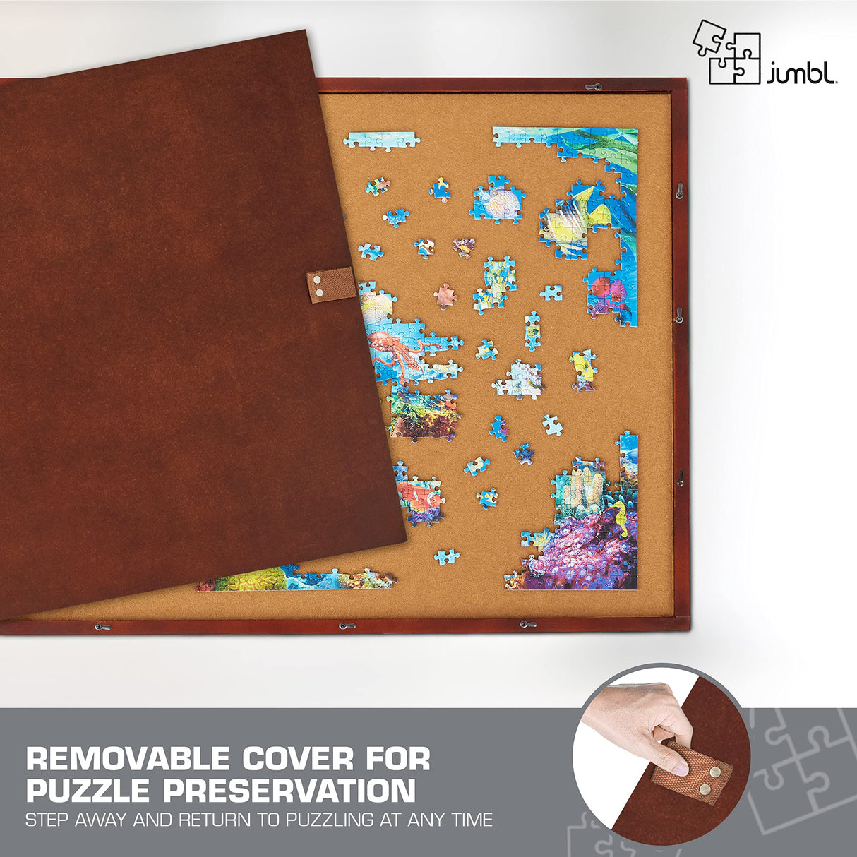 Jumbl Premium 1500-Piece Puzzle Board w/Felt Surface, 6 Removable Sorting Drawers, Interlocking Cover | 27" x 35" Wooden Jigsaw Puzzle Table | Reinforced Hardwood Construction Jumbl