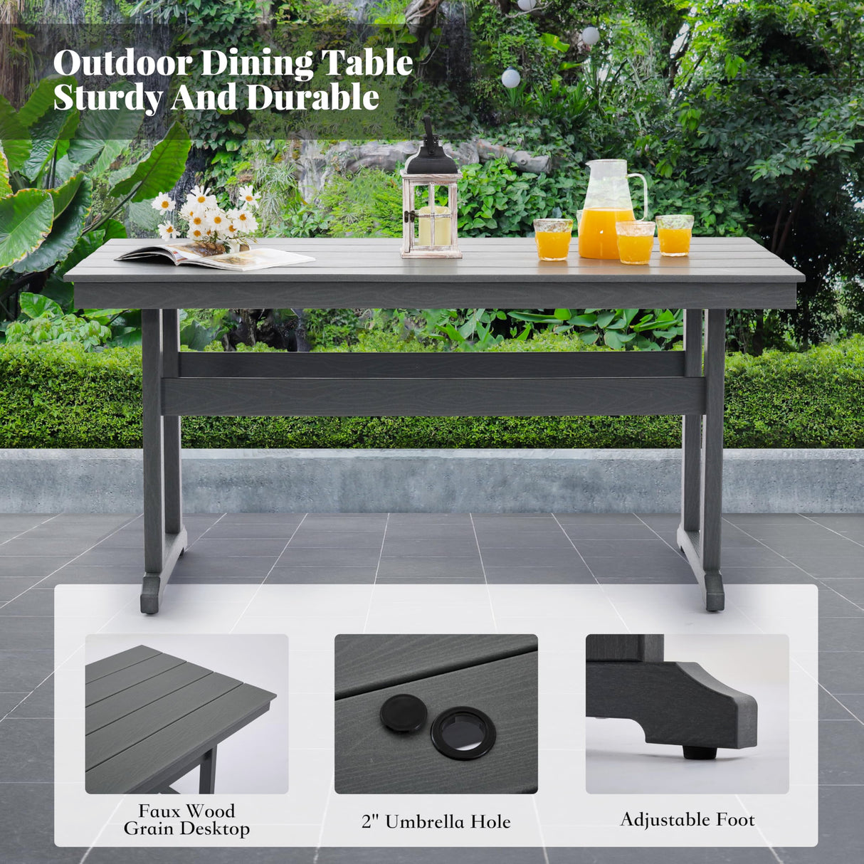 HDPE Dining Table Set for 10,12-Piece Outdoor Table and Chairs Include 10 Dining Chairs and 2 Pcs 62.5" Patio Dining Table with Umbrella Hole (Gray) AZXZCS