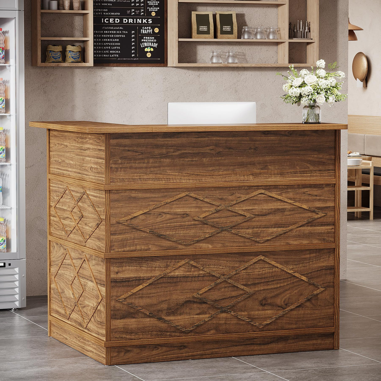Tribesigns Reception Desk with Counter, 47-Inch Rustic Front Desk with Storage Shelves, Wooden Large Checkout Retail Counter Table for Reception, Store Shop, Office, Lobby, Retail, Beauty Salon, Brown Tribesigns