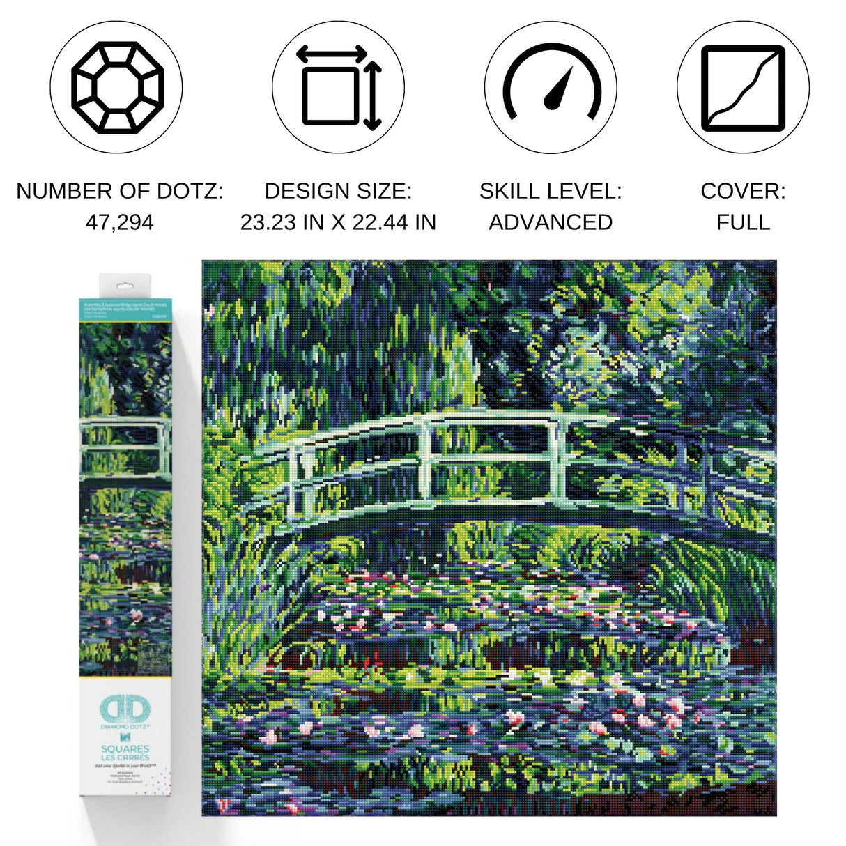 DIAMOND DOTZ Water Lilies and Japanese Bridge Diamond Painting Kits for Adults - Diamond Art Kits a Relaxing Creative Craft Kit with Dotz Gems 23.2x22.4 DIAMOND DOTZ