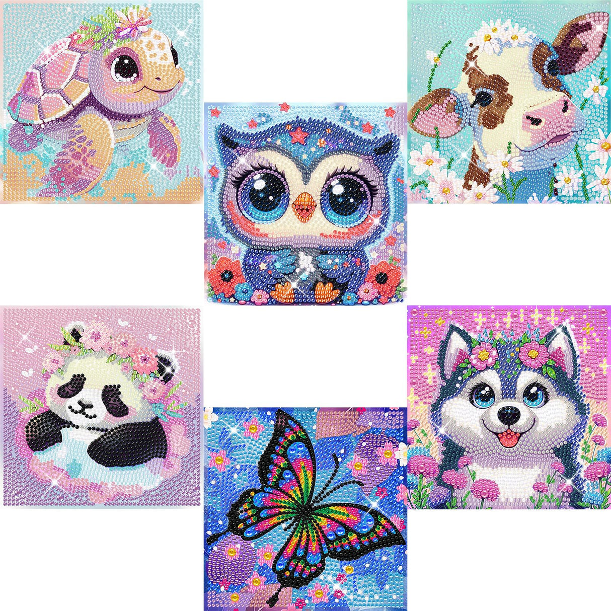6 Pack 5D Cartoon Diamond Painting Kits for Kids, Cute Animals Diamond Art Kits for Kids Beginners, DIY Kids' Mosaic Kits Gem Art Dots Crafts for Girls Boys Ages 6-8-9-10-12, Home Wall Decor 6X6 Inch KINPLUB