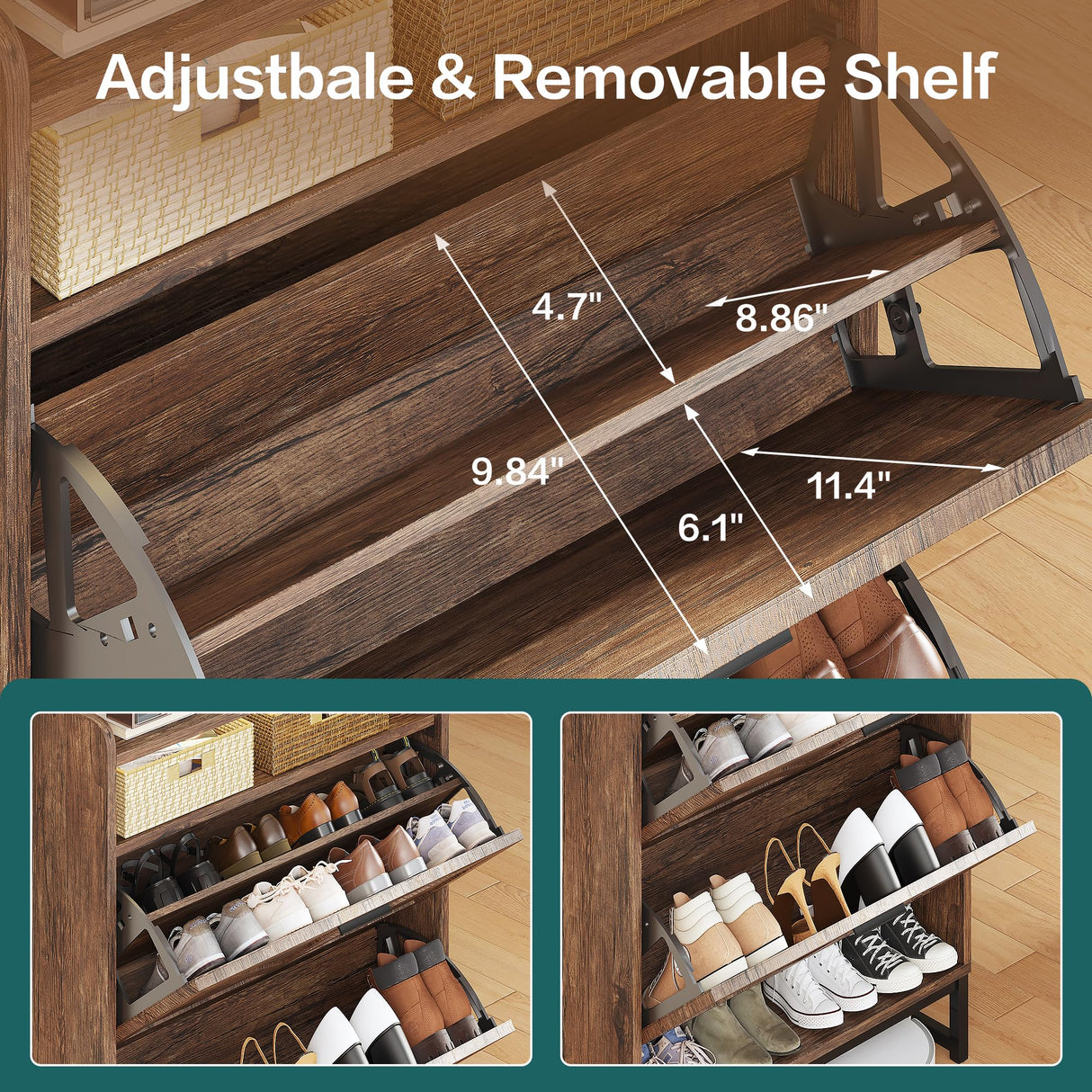 spanspace Shoe Storage Cabinet with 2 Flip Drawers & Adjustable Shelf,47-Inch Hidden Shoe Storage, Space-Saving Narrow Shoe Rack Cabinet for Hallway spanspace