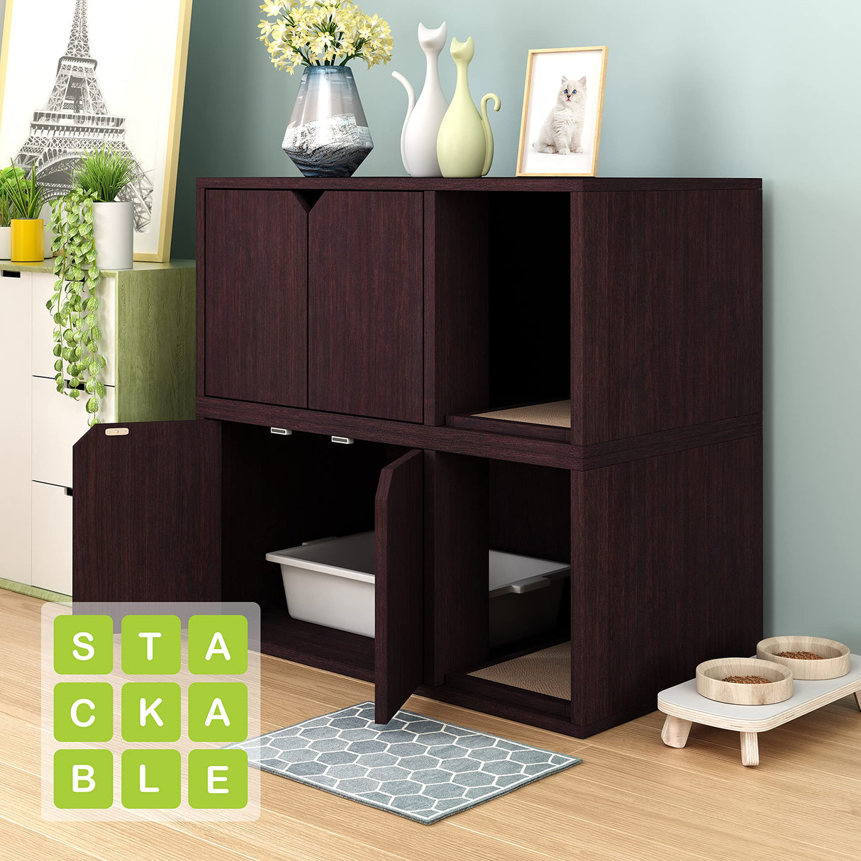 WAY BASICS Cat Litter Box Enclosure Hidden Furniture (Scratch Pad Included) Way Basics