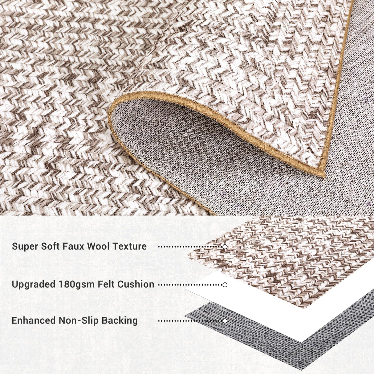 ROYHOME 8x10 Area Rug Machine Washable Rug for Living Room Print Braided Accent Rug Stain Resistant Non-Slip Carpet Farmhouse Solid Printed Textured Floor Cover for Home Decor, Beige/Grey ROYHOME