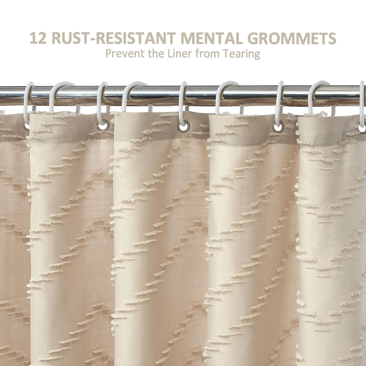 Siiluminisoy Boho Farmhouse Shower Curtain Woven Fabric Cute Beige Shower Curtain, 72 x 72 Tufted Chevron Textured Striped Modern Farmhouse Minimalist Shower Curtain for Bathroom Siiluminisoy