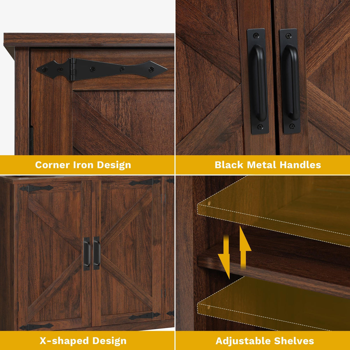 DWVO 62" Farmhouse Buffet Sideboard Cabinet with Adjustable Shelves, Large Coffee Bar Cabinet for Living Room, Kitchen, Entryway, Dark Walnut DWVO